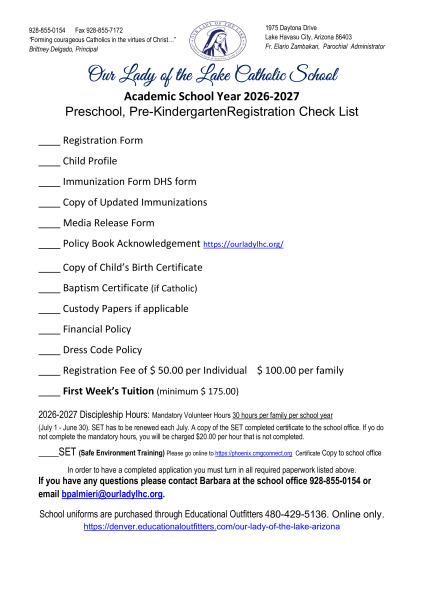 Preschool: Registration Check List