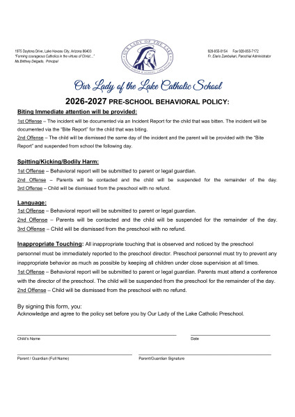 Preschool: School Behavioral Policy